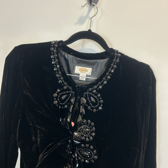VTG Talbots Petite Black Velvet Beaded Top Embroidered Jeweled Blouse 8P Whimsy - Picture 5 of 11